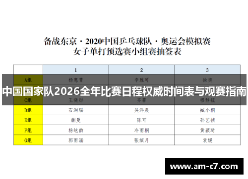 中国国家队2026全年比赛日程权威时间表与观赛指南 中国国家队2026全年比赛日程权威时间表与观赛指南